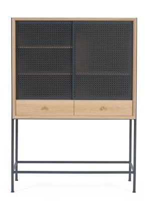 Hartô Gabin Anrichte aus Holz und Metall mit Schiebetüren und zwei Schubladen.